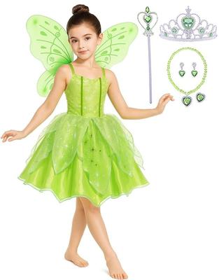 Tinker Bell Princess Dress for Kids Costume Wings Tiara Cosplay Set for Girls Perfect for and Christmas [CQDY] (Fairy + + + Stick) 7-Piece (Sizes