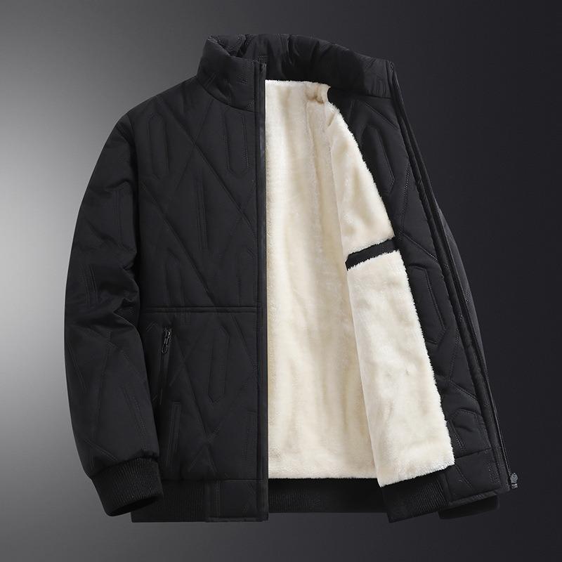 

Мужская флисовая и утолщенная хлопковая куртка без воротника, мужская хлопковая куртка, повседневная куртка для папы, мужская кожаная хлопковая одежда со стойкой 5XL чёрный