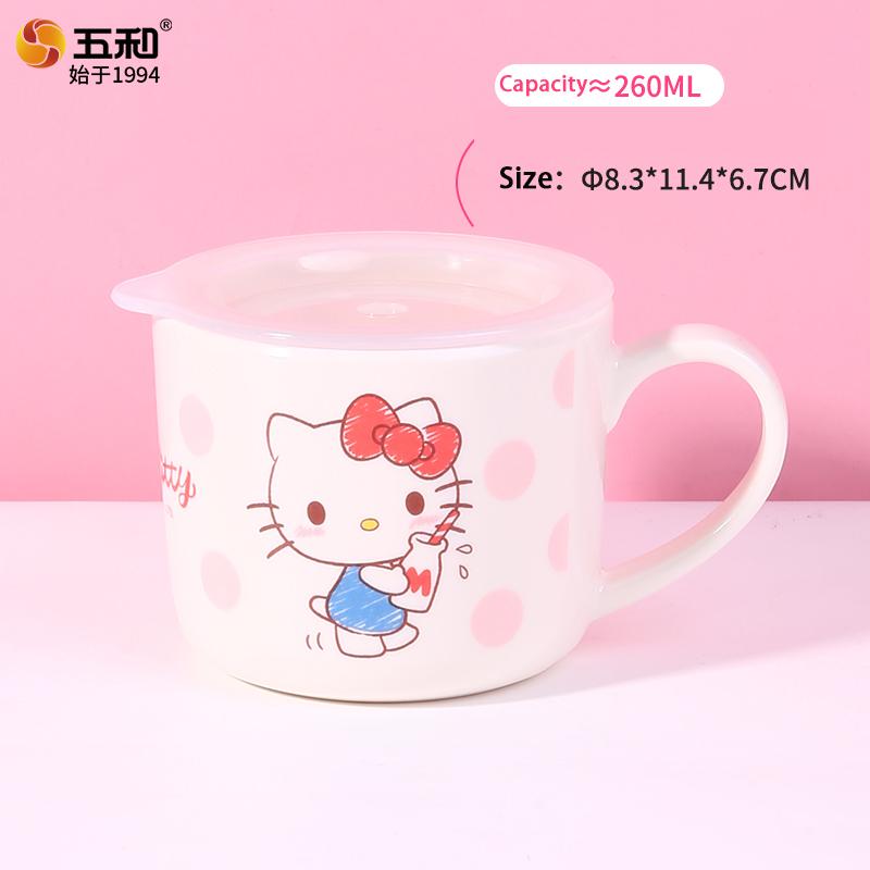 Для Sanrio Hello Kitty Посуда Завтрак Рисовая миска Безопасная и термостойкая Тарелка Чашка Ложка Меламиновая посуда для столовых приборов Миска