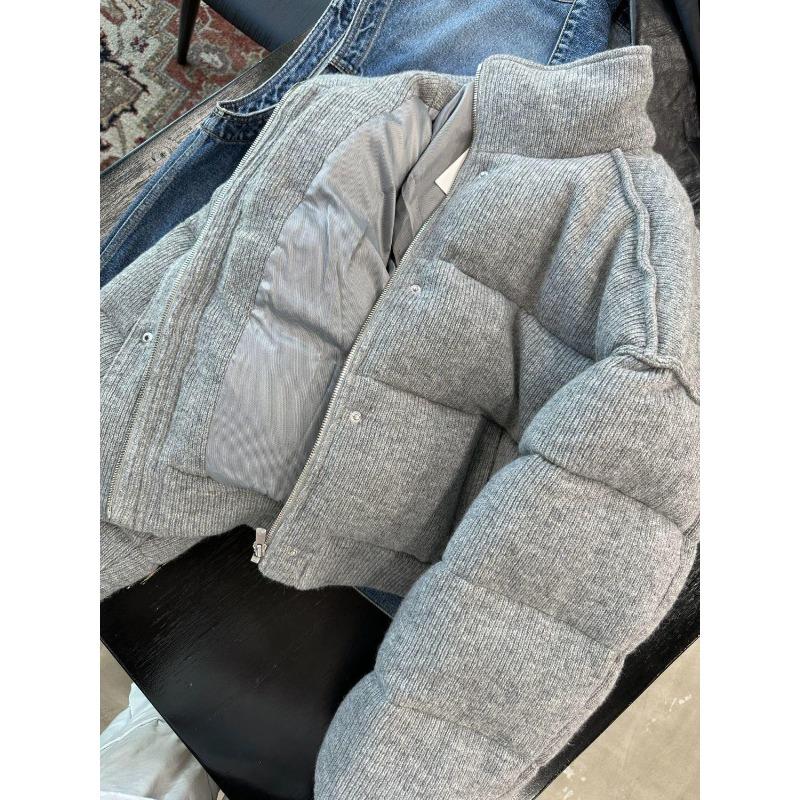 Gray cotton clothes for women in winter, loose short stand-up collar thickened warm versatile jacket