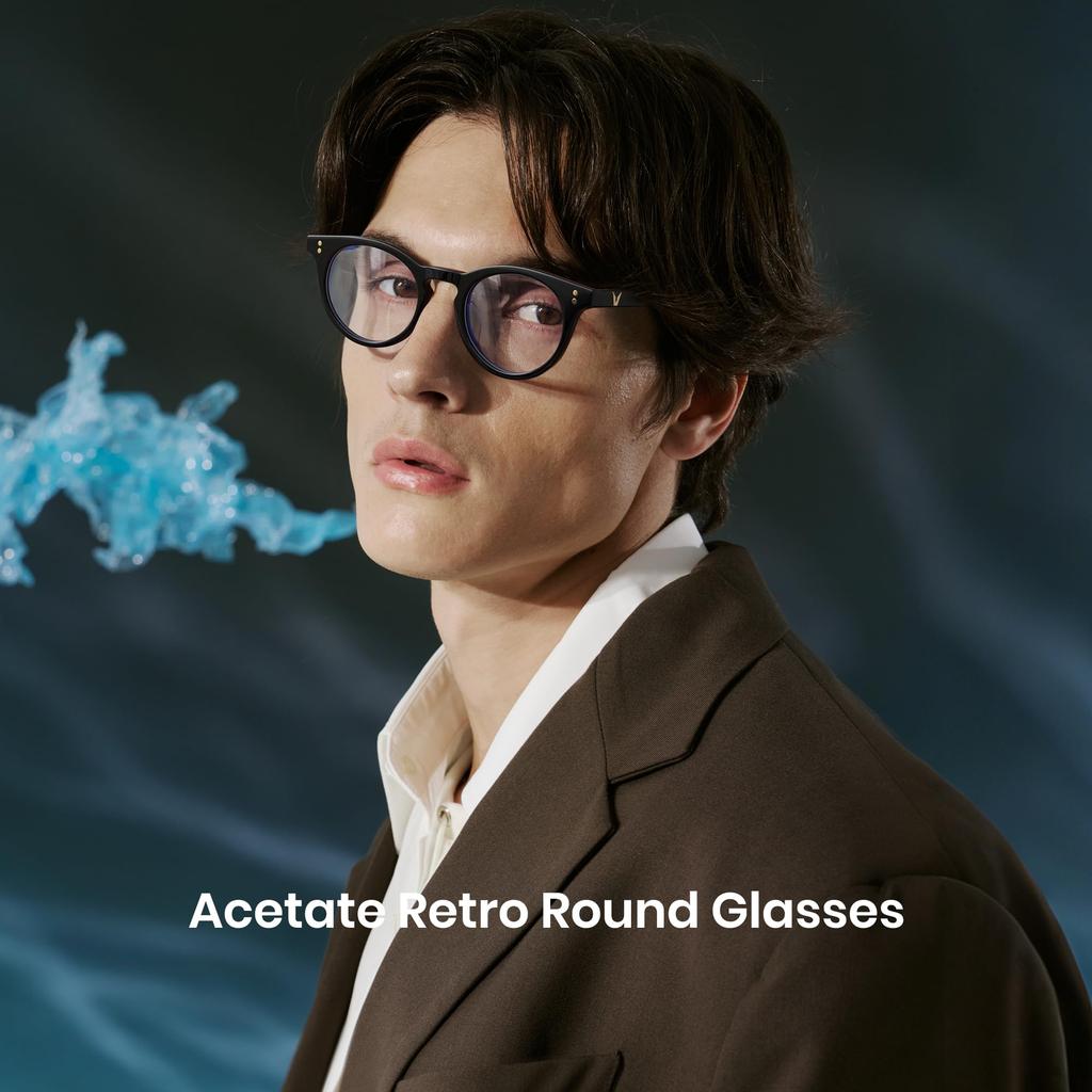 Cyxus Modische Runde Acetatrahmen-Brille mit Blaulicht-UV und einer Schlankmachenden Unisex-Blockierung, Schutz, Effekt, (8326T01, Schwarz)