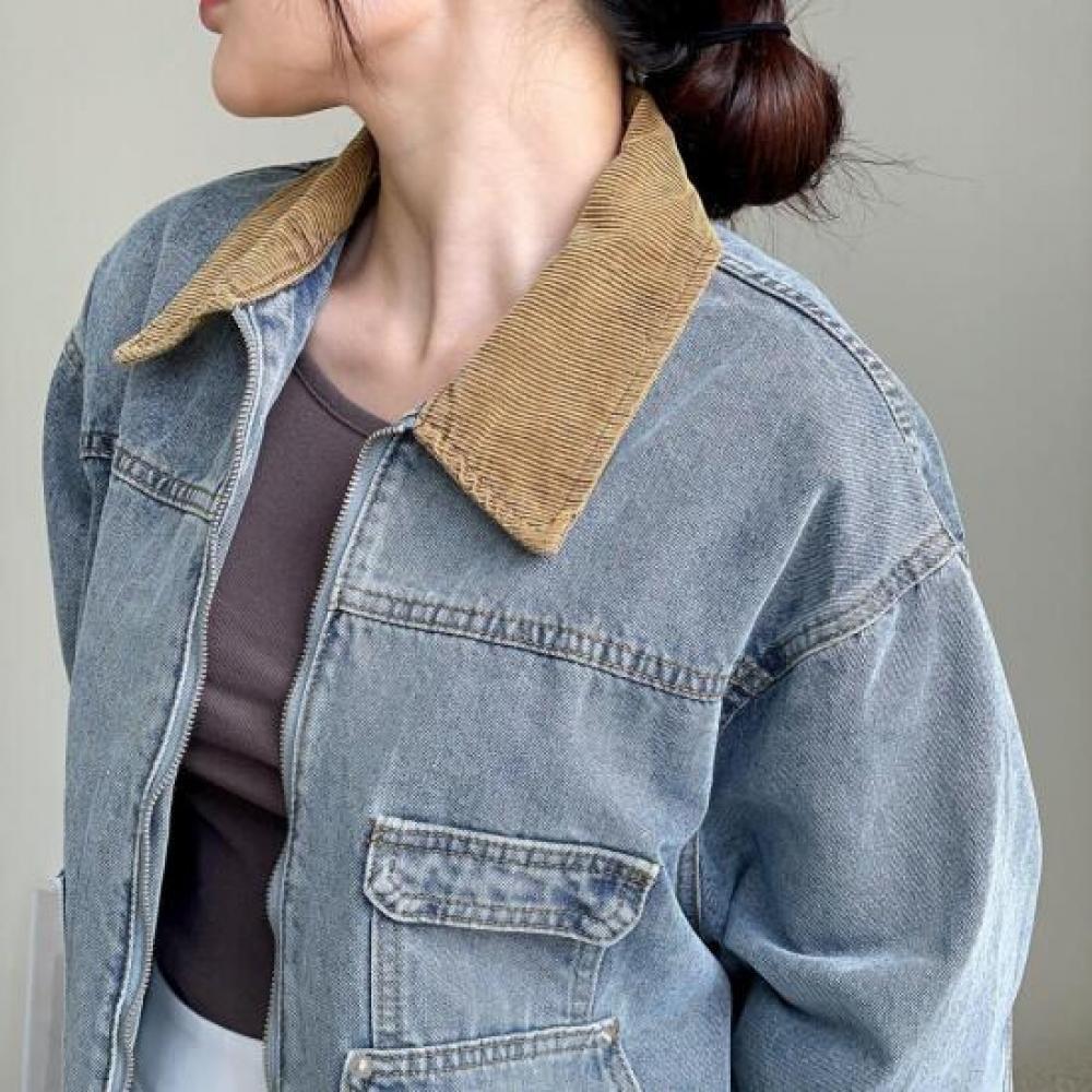 New Arrivals Open Run Trucker Jacket With Corduroy Collar Basic Fit Black Jeans