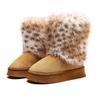 Leopard Print Long Haired High Top Boots for Winter Women, Thick Soled Anti Slip Warm Cotton Slippers, Home Cotton Shoes