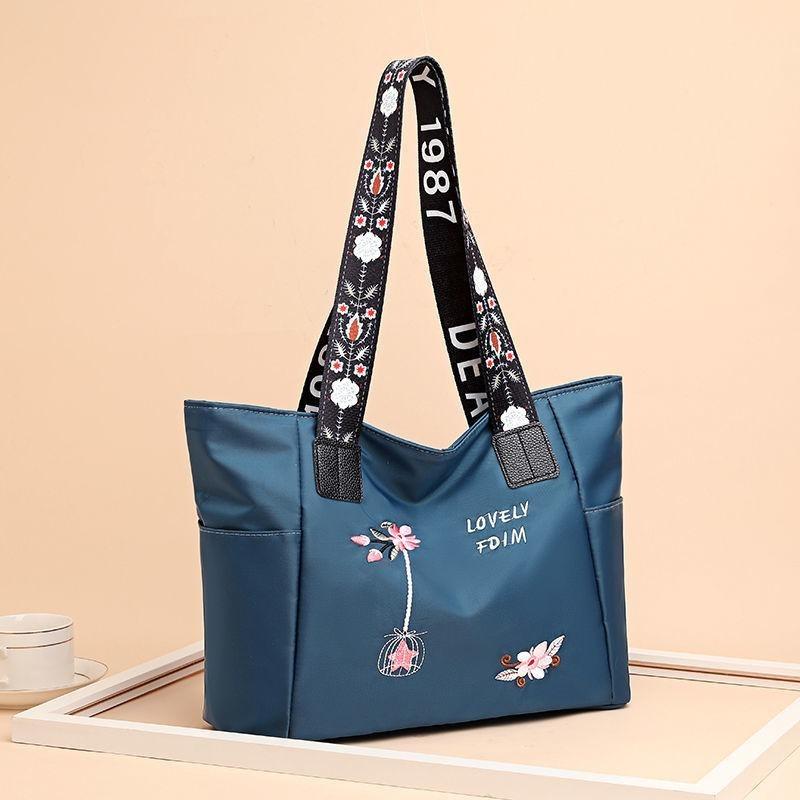 Aliwood Embroidery Women Handbag Nylon Waterproof Casual Tote Shopping Bag Large Capacity Female Shoulder Bags