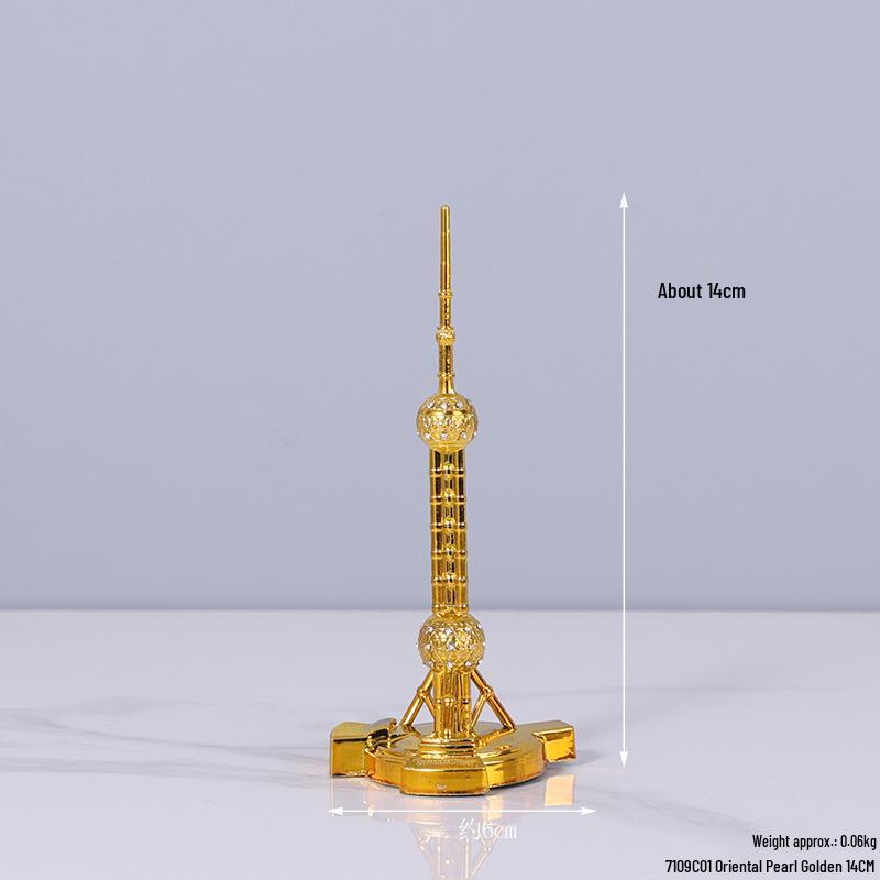 Envy Porcelain Oriental Pearl Tower Model: Shanghai Architectural Souvenir Figurine for Desktop Decoration.