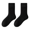 1 Pair Women Winter Socks Solid Color Ribbed Cuffs Thickened Plush Lining Sleeping Socks Autumn Winter Daily Wear