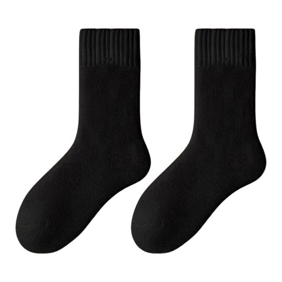 1 Pair Women Winter Socks Solid Color Ribbed Cuffs Thickened Plush Lining Sleeping Socks Autumn Winter Daily Wear