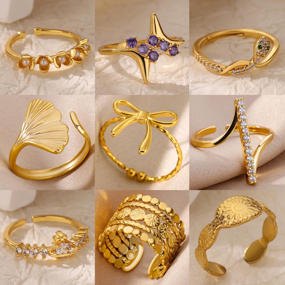 Stainless Steel Bow Tie Mermaid Snake Rings Dainty Zircon Adjustable Ring for Women Wedding Anti Fading Zircon Accessories Gift