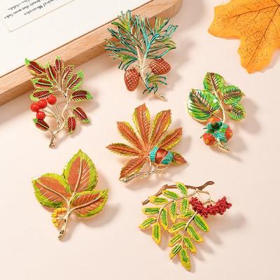 Ženy Muži Móda Vynikající List Květina Smaltované Odznaky Pin Elegantní Dámské Oblečení Kabát Doplňky Rostlinná Brož Korsáže