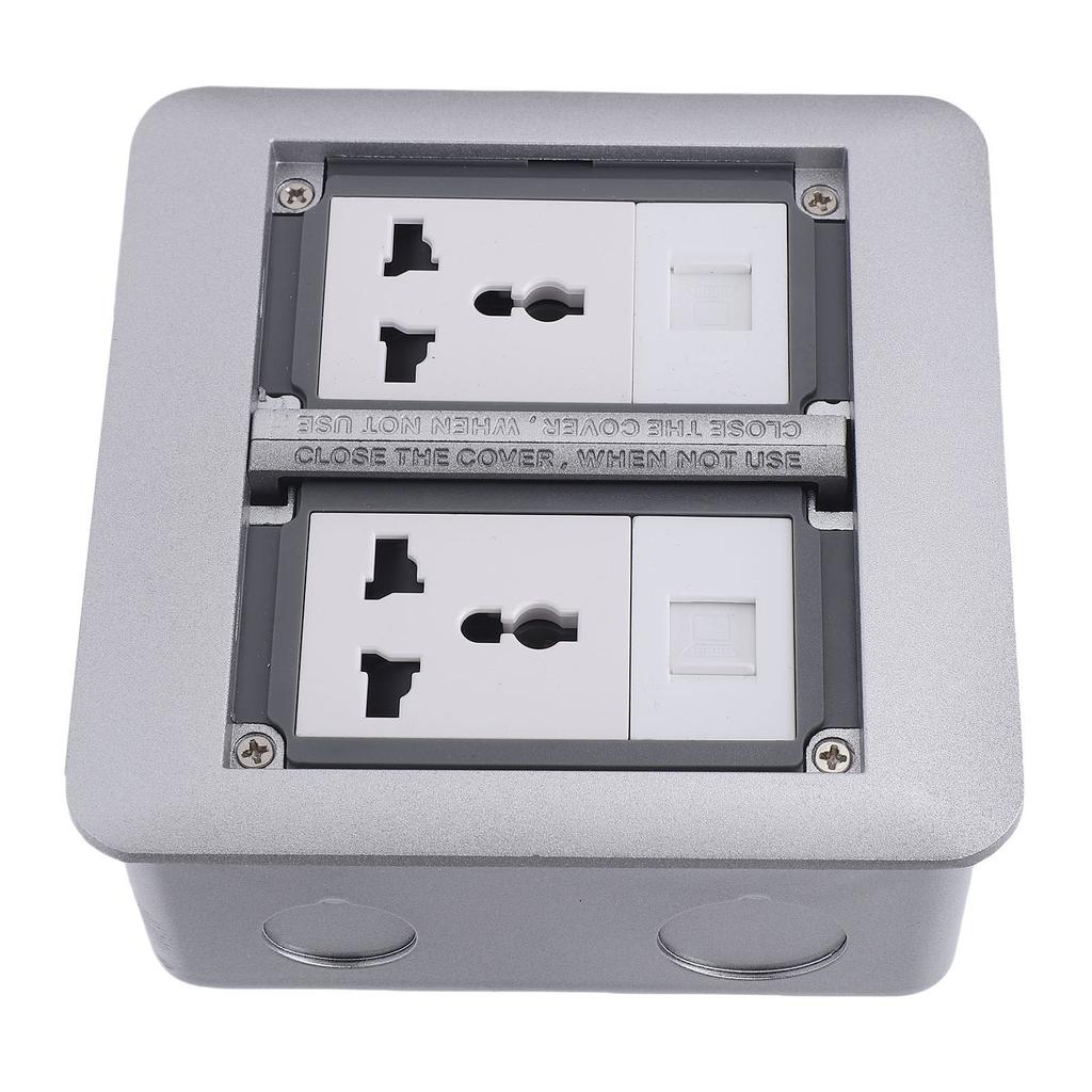 Desktop Socket Box 3 Prong Outlet and Network Port Double Door Recessed Floor Power Strip 4000W 16A