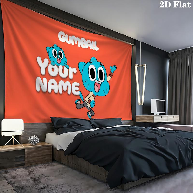 Custom Name,Gumball Wall tapestry, aesthetic printed fabric blanket, suitable for bedroom, living room, and home decor.