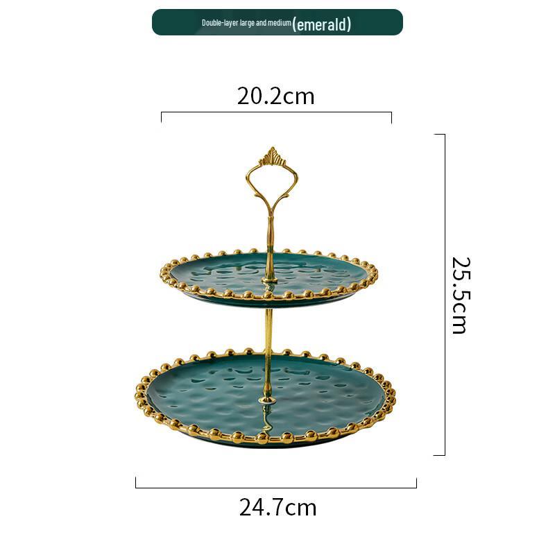 Beaded Green Ceramic Double-Tier Fruit Plate