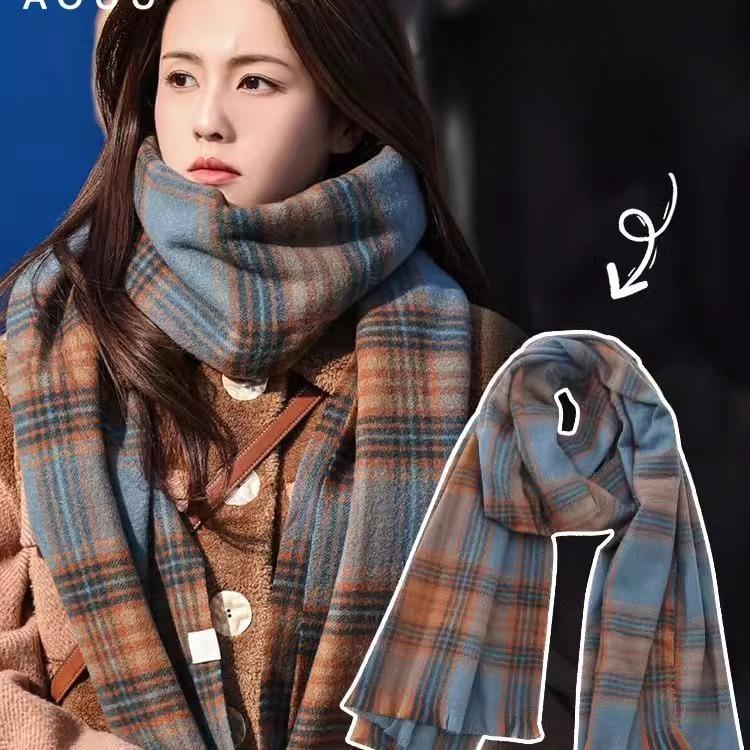 A Checkered Scarf for Women In Winter A Long and Thick Korean Checkered Shawl Suitable for Both Use