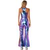 Womens Metallic Shiny Disco Outfit Sleeveless Racerback Tank Top with Flared Pants Elastic Waistband Partywear