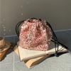 Handheld Bucket Bag, Women's Drawstring Pleated Shoulder Crossbody Bag, Women's Fashionable Colorful Sequin Bag
