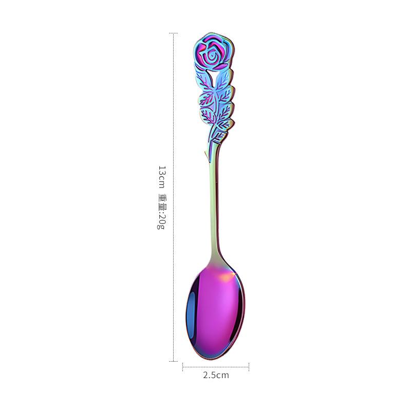 Stainless Steel Rose Pattern Spoon 13cm Length Honey Stirring Spoon Dessert Coffee Spoon Tea Spoon with Decorative Handle for Kitchen Use One Size