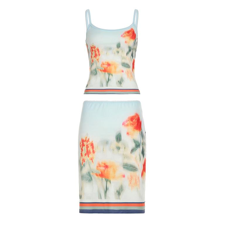 

Женский комплект из юбки-карандаш с принтом в виде цветка и праздничным принтом, облегающий крой, пикантный, контрастный по цвету, с заниженной талией S оранжевый