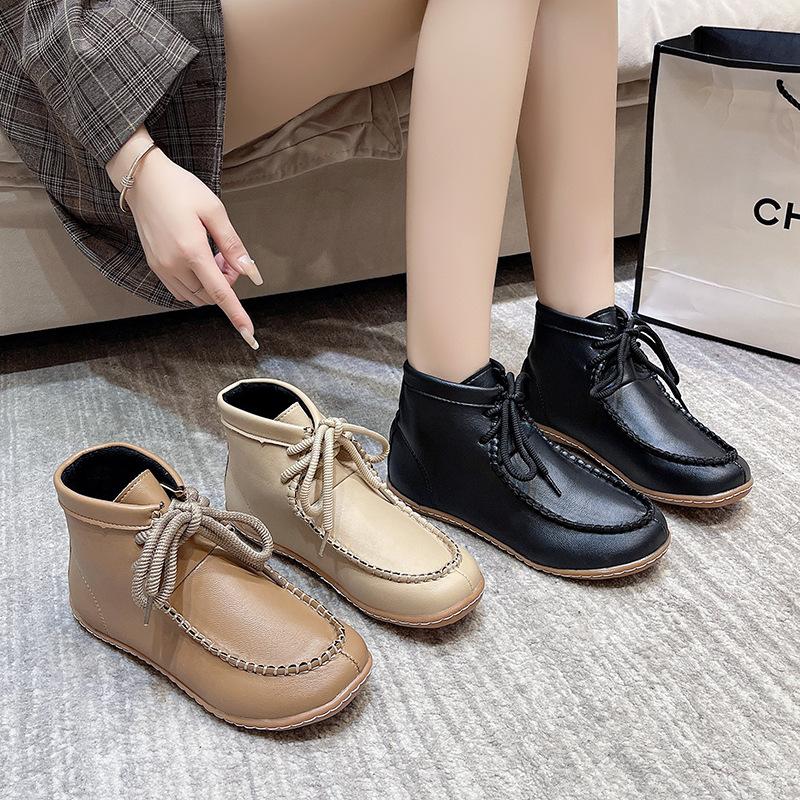 short boots autumn and winter women's boots flat-bottomed versatile casual leather boots lace-up soft-soled comfortable women's boots