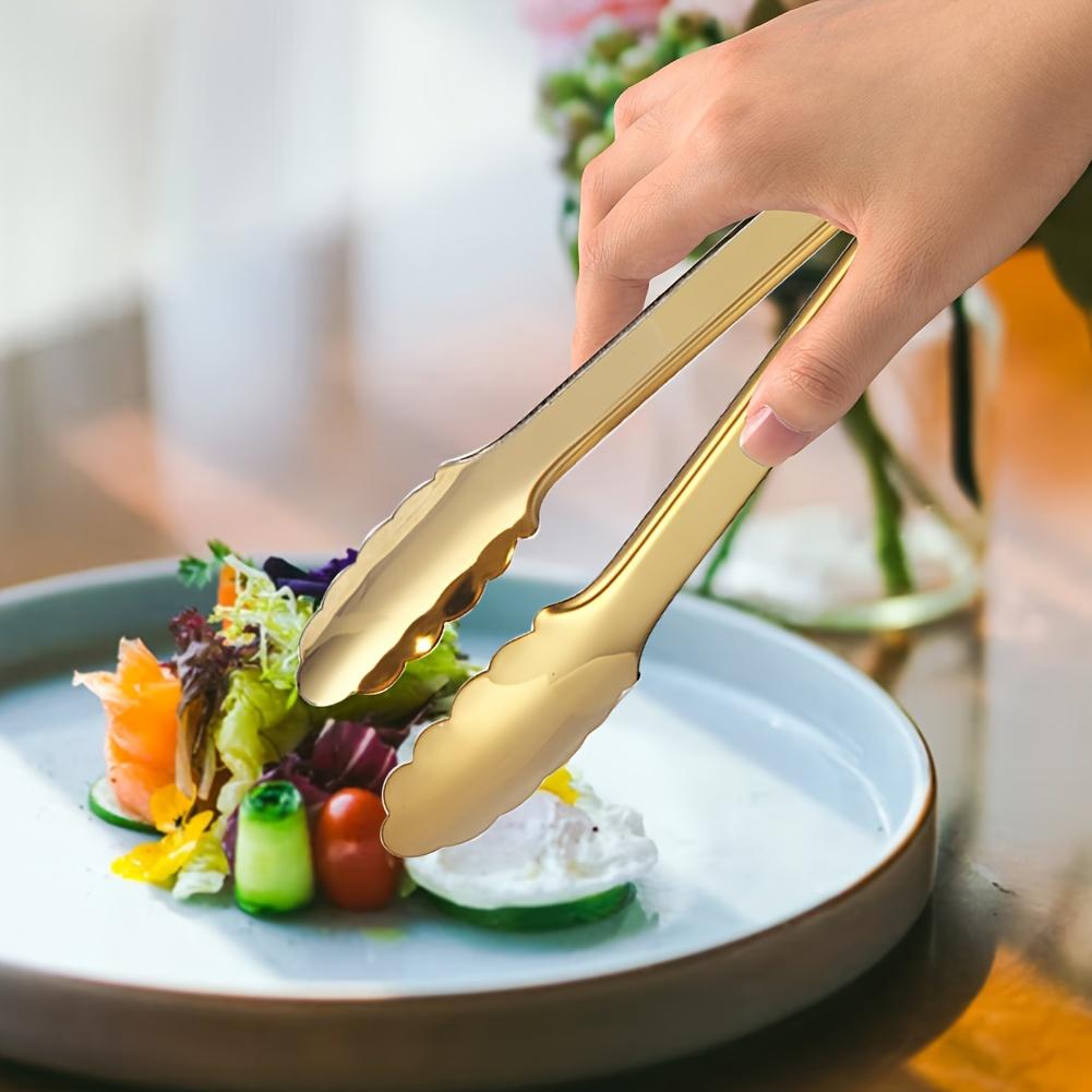 1pcs Champagne Golden Stainless Steel Serving Tongs, Easy Grip - Perfect for Buffet & Parties