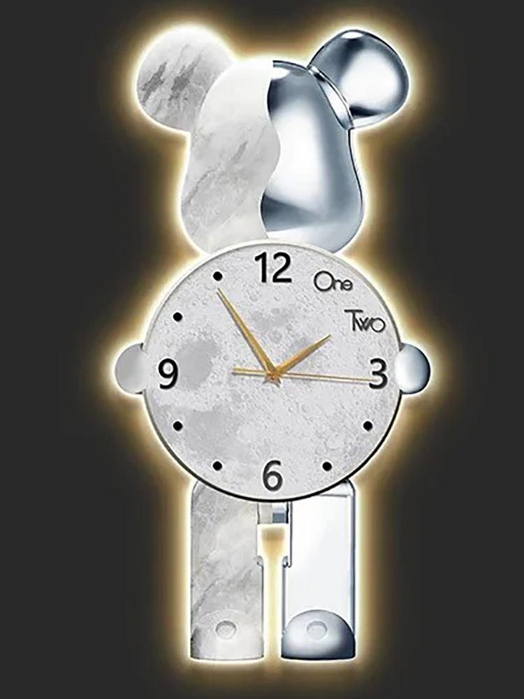 Modern Light Wall Clock Bear Large Led Clocks Wall Home Decor Crystal Silent Wall Watch Interior Lamp Living Room Decoration