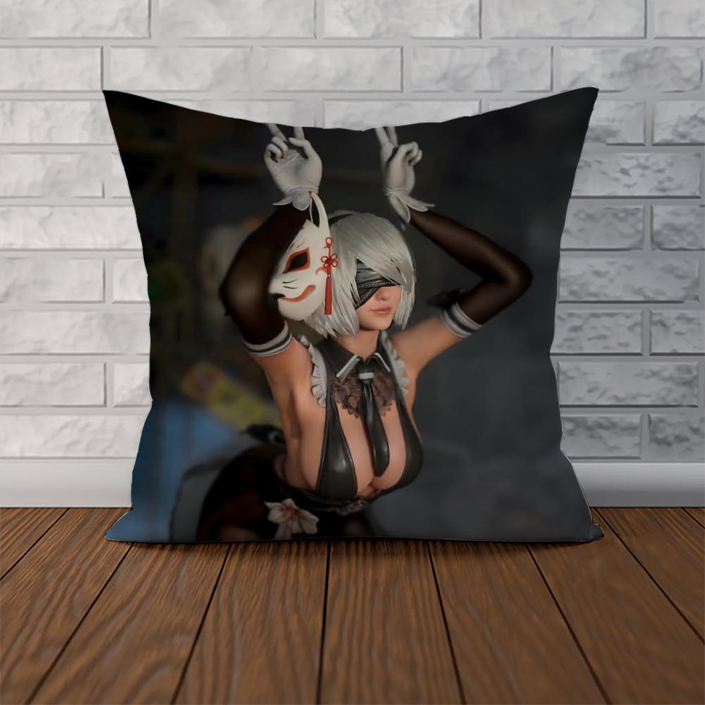 NieR Automata Pillow Case For Car Sofa Decorative Home Doublesided Print Plush Square Throw Pillow Cushion Cover