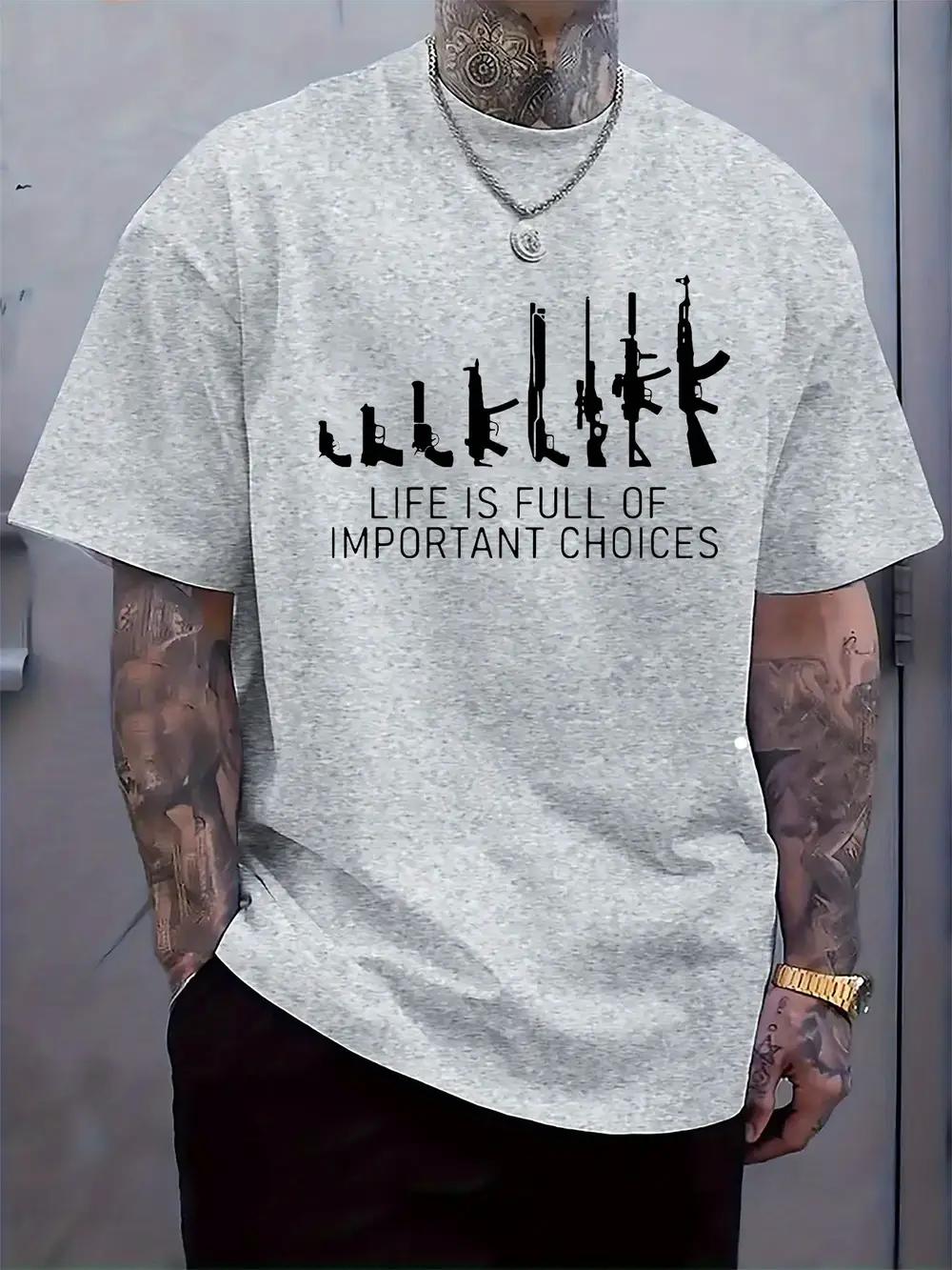 Casual Crew Neck T-shirt with  Life is Full of Important Choices  Print XXXXL