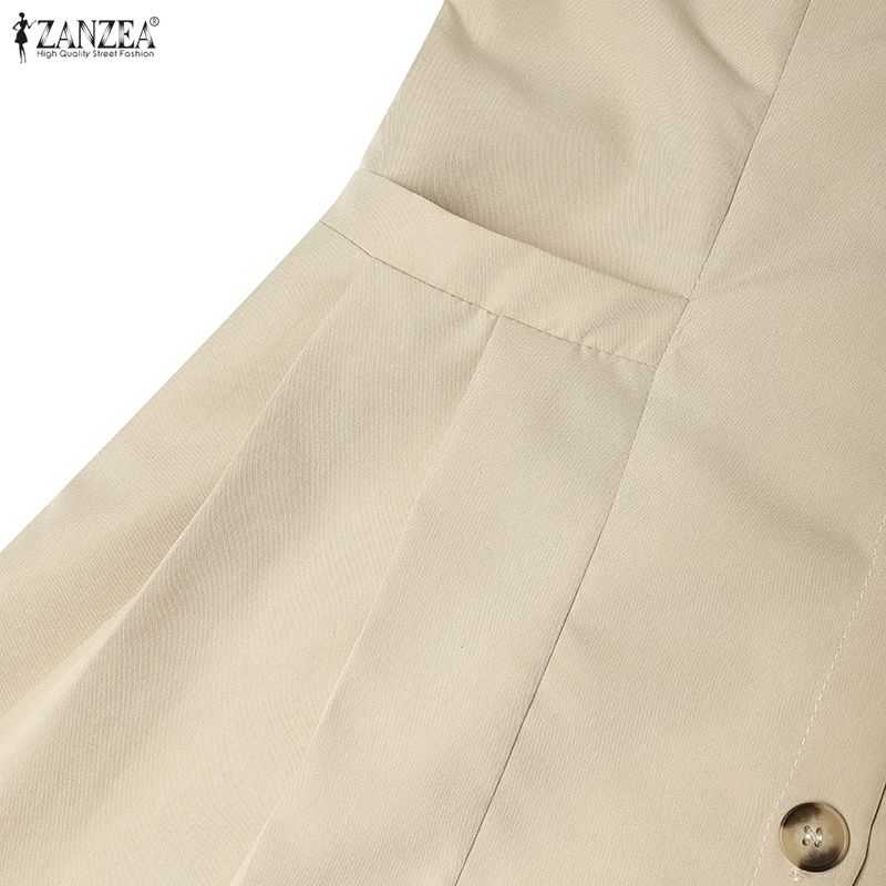 ZANZEA Women Turn Down Collar Summer Casual Short Sleeve Dress