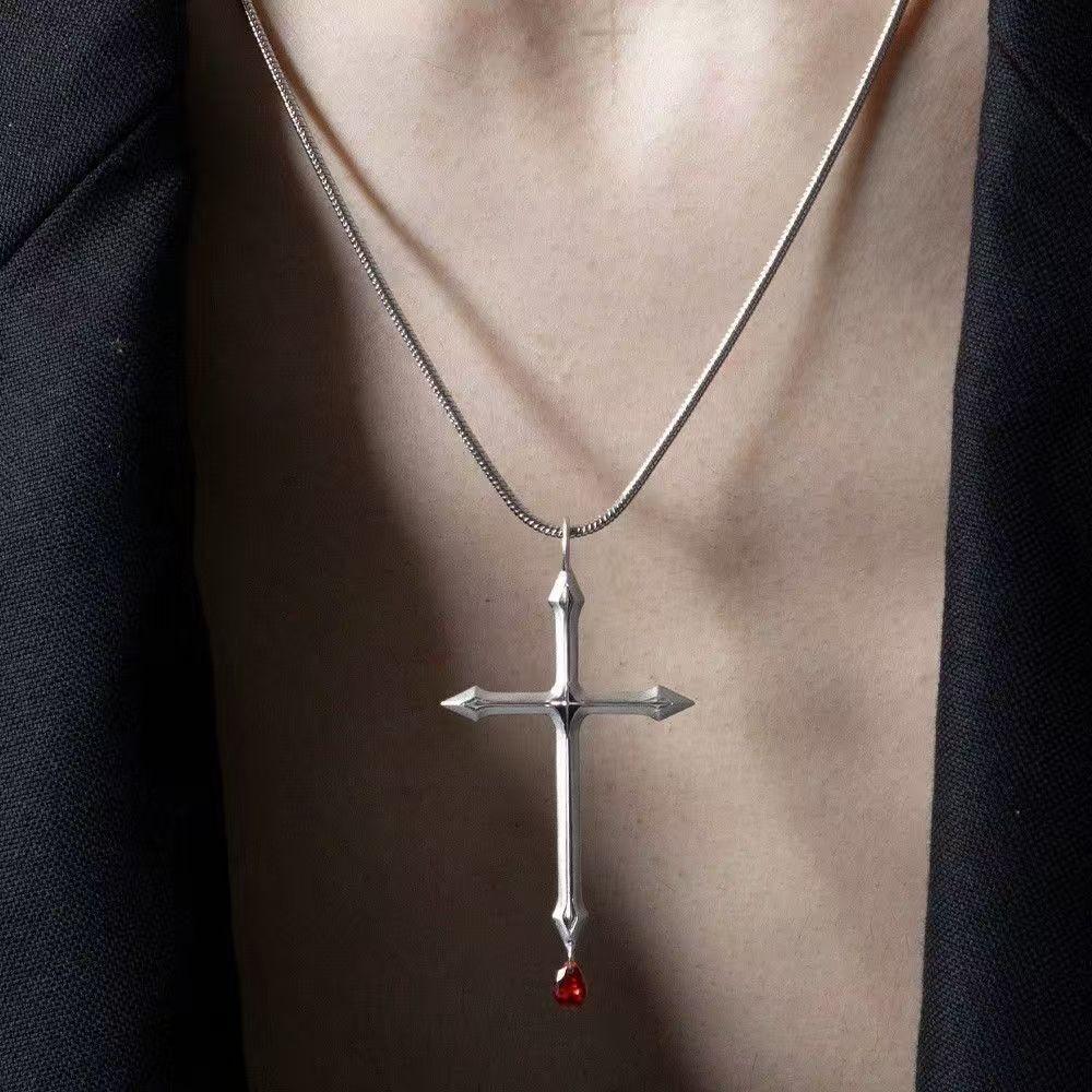 Chic Cross Necklace Alloy Necklace With Geometric And Rhinestone Decor Daily For