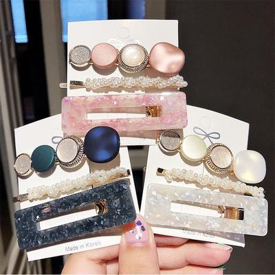 Nuovi fermagli per capelli geometrici in acetato con perle alla moda da 3 pezzi/set per forcine per capelli da donna e ragazza