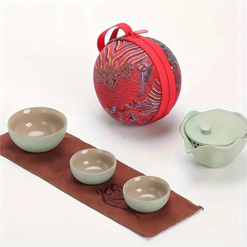 1pc Tea Sets A Pot Of Three Cups Quick Guest Cup Travel Tea Set Drinking Cups Portable Tea Making Small Set Single Outdoor Carry-on Bag For Restaurant