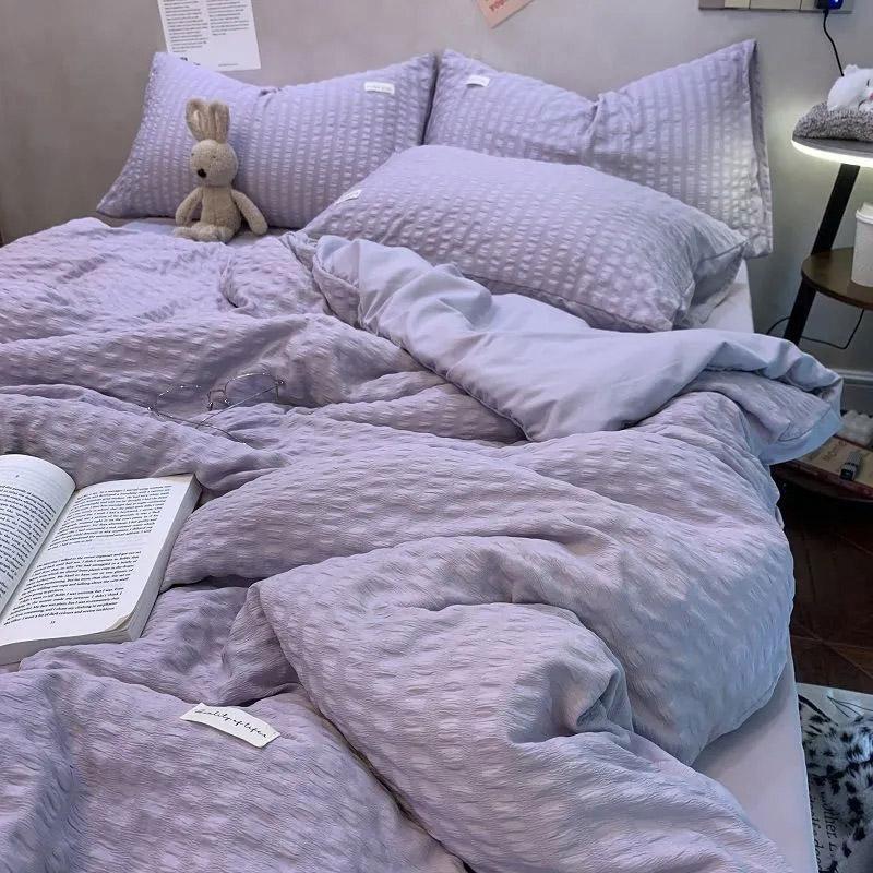 Stil coreean Fresh Ins Cearșaf de pat de culoare solidă Husă de pernă Cuvertură Set confortabil de patru piese Stil prințesă Student 1,2 m Pat dormitor Set de trei piese