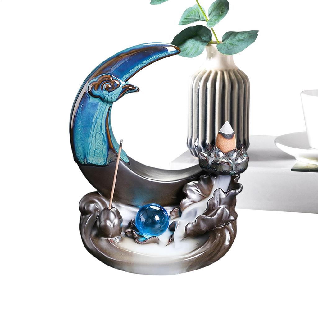 Moon Lotus Leaf Backflow Incense Burner Back Flow Incense Cone Burner Waterfall Ceramic Incense Cone Holder For Home Room