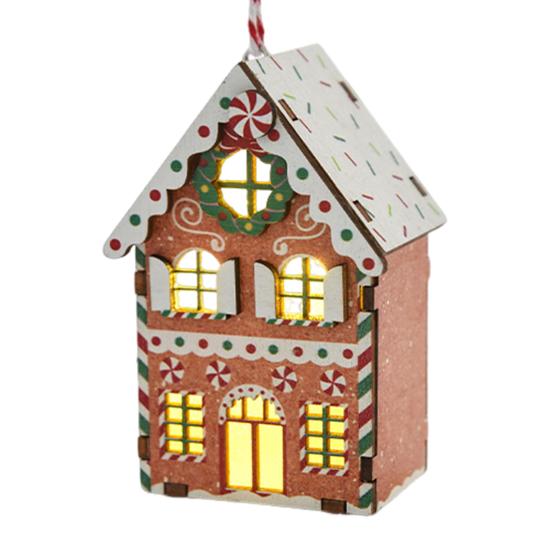 Christmas Gingerbread House Ornament Wooden Light Up Village House Christmas Tree Hanging Ornaments for Holiday Winter Home Party Tree Decor