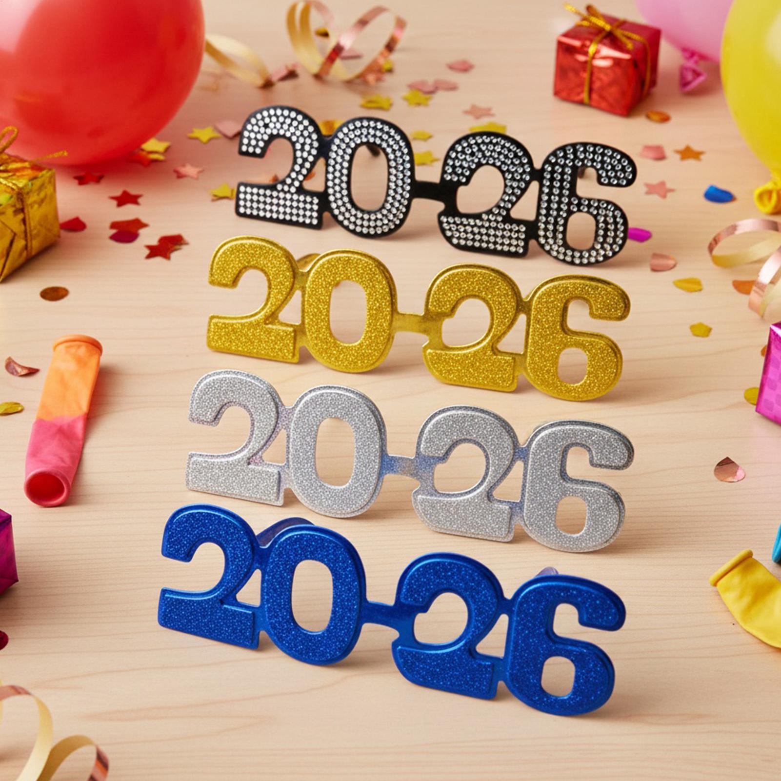 

2026 Новогодние очки Блестящие украшения для очков 2026 Вечериночные очки 5 штук для фотореквизита Мужчины Женщины Семья Гости В помещении На улице China Mainland