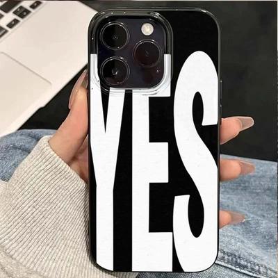 Black White Letters NO And YES Personalized Art Phone Case For iPhone 17 Air 16 15 14 13 12 11 Pro Max 16E 7 8 Plus Soft Cover