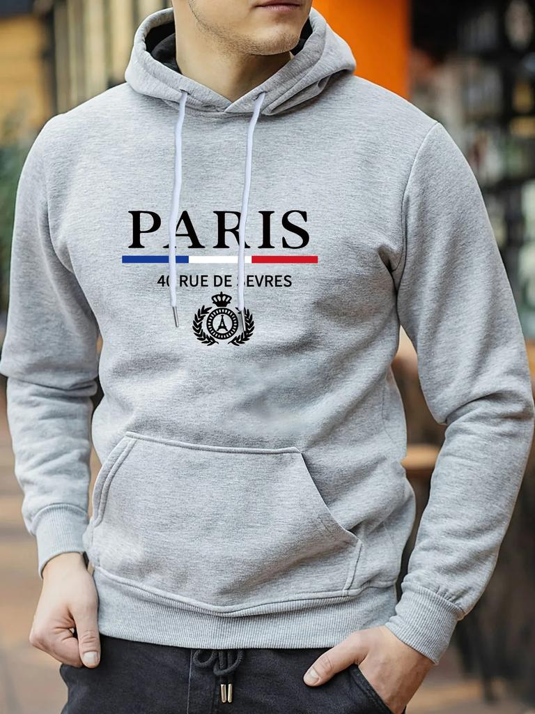 Paris bedruckter Hoodie für Herren für lässigen Herbst und Winter, minimalistischer Hoodie, neuer Frühlings- und Herbst-Hoodie