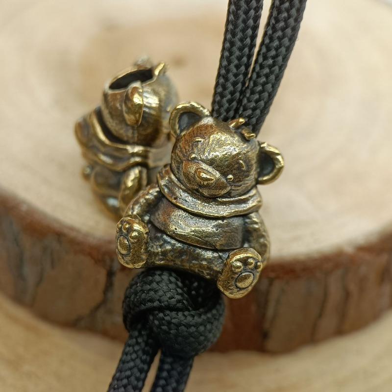 Cute Sitting Bear Brass Knife Bead EDC DIY Woven Bracelet Lanyard Pendants Keychain Accessories Hangings Trinkets
