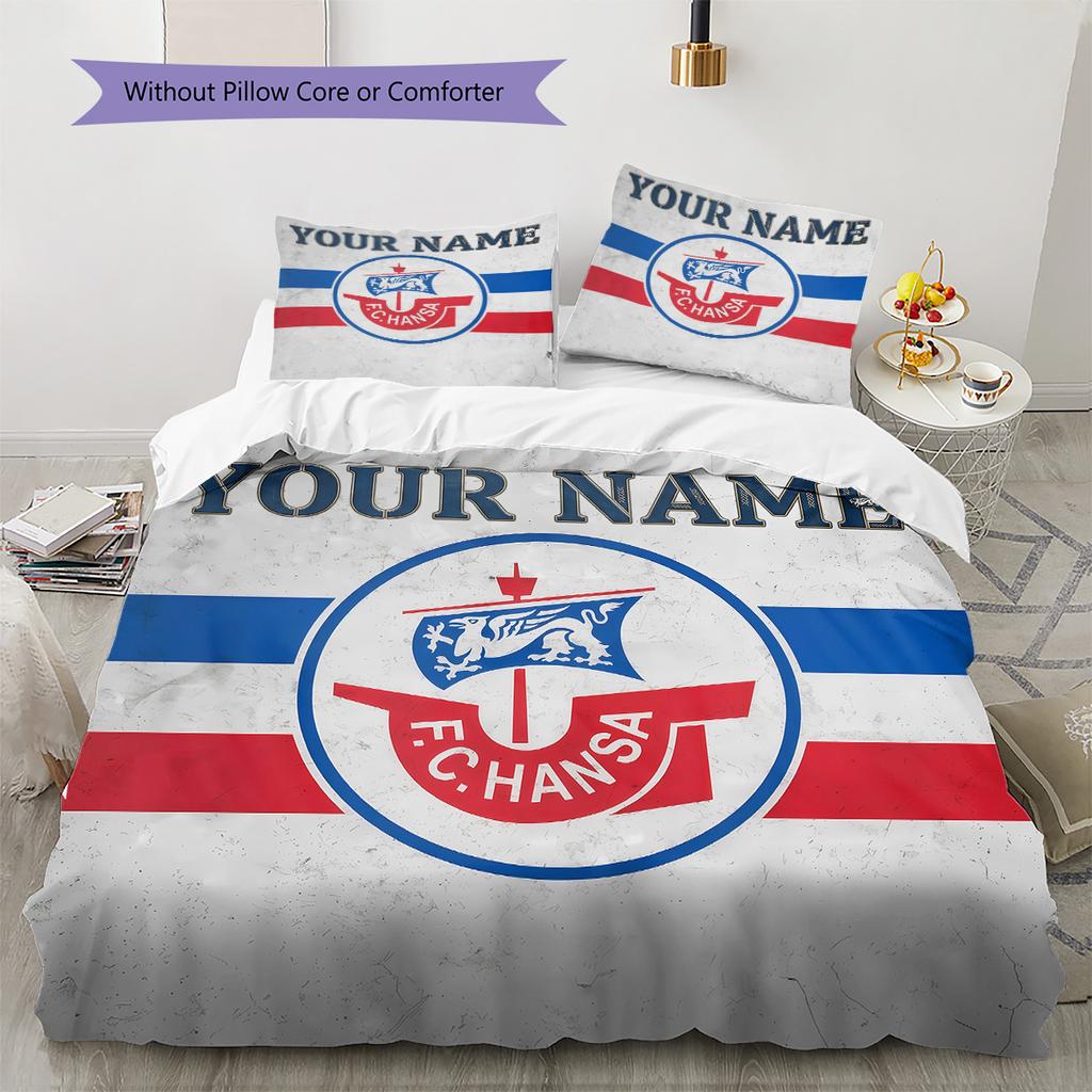 Benutzerdefinierte Bettwäsche FC Hansa Rostock, Steppbett-Set Bettbezug Kissenbezug Heim-Geburtstagsgeschenk(1 Bettbezug + 2 Kissenbezüge, ohne Füllung) -HE63