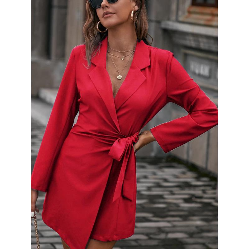 2024 European & American Fall/Winter Lace-Up Waist-Defining Candy Color Mid-Length Loose Suit Jacket