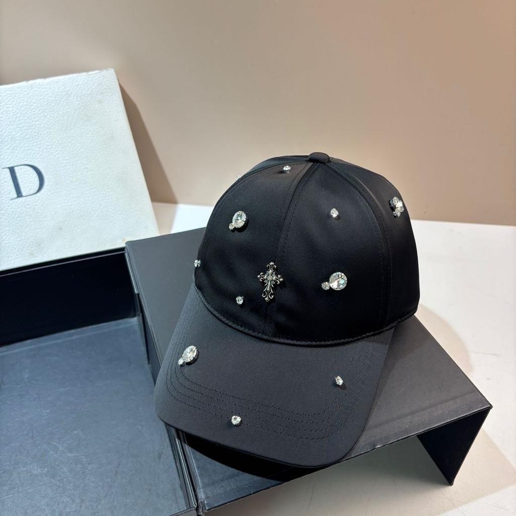 French Paris fashion light luxury rhinestone baseball cap spring and summer new trendy versatile acetic acid black cap