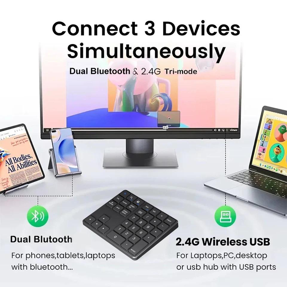 Dual Mode Numeric Keypad 2.4G Wireless Keyboard Bluetooth 5.0 Keyboard Digital Keyboard 300mAh Battery Rechargeable Numpad
