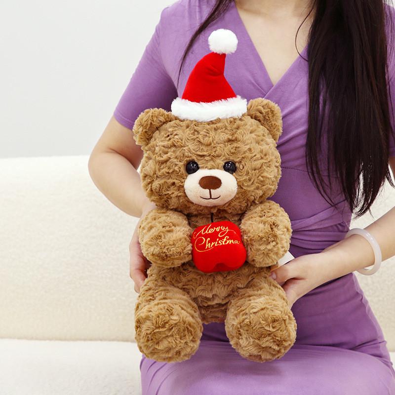 Santa Hat Teddy Bear Plush Toy Cute Cartoon Children Girls Holiday Gift Doll
