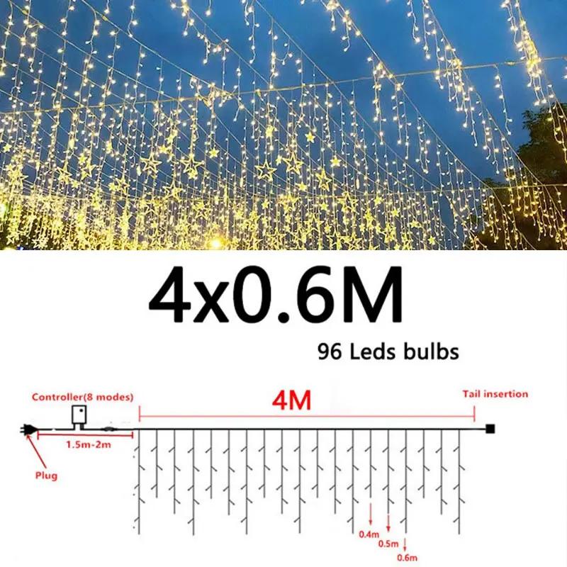 Festoon Garland Lamp Outdoor Icicle Light String Home Curtain Eaves Hanging Lights Wedding Party Garden Room Decoration EU Plug