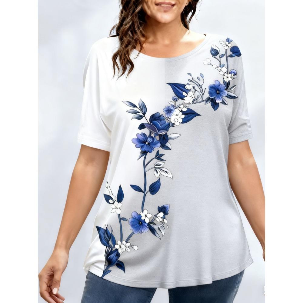 

Женские футболки больших размеров XL-7XL Женская футболка с круглым вырезом, модная, с цветочной лоскутной вставкой, цветным принтом, коротким рукавом 6XL