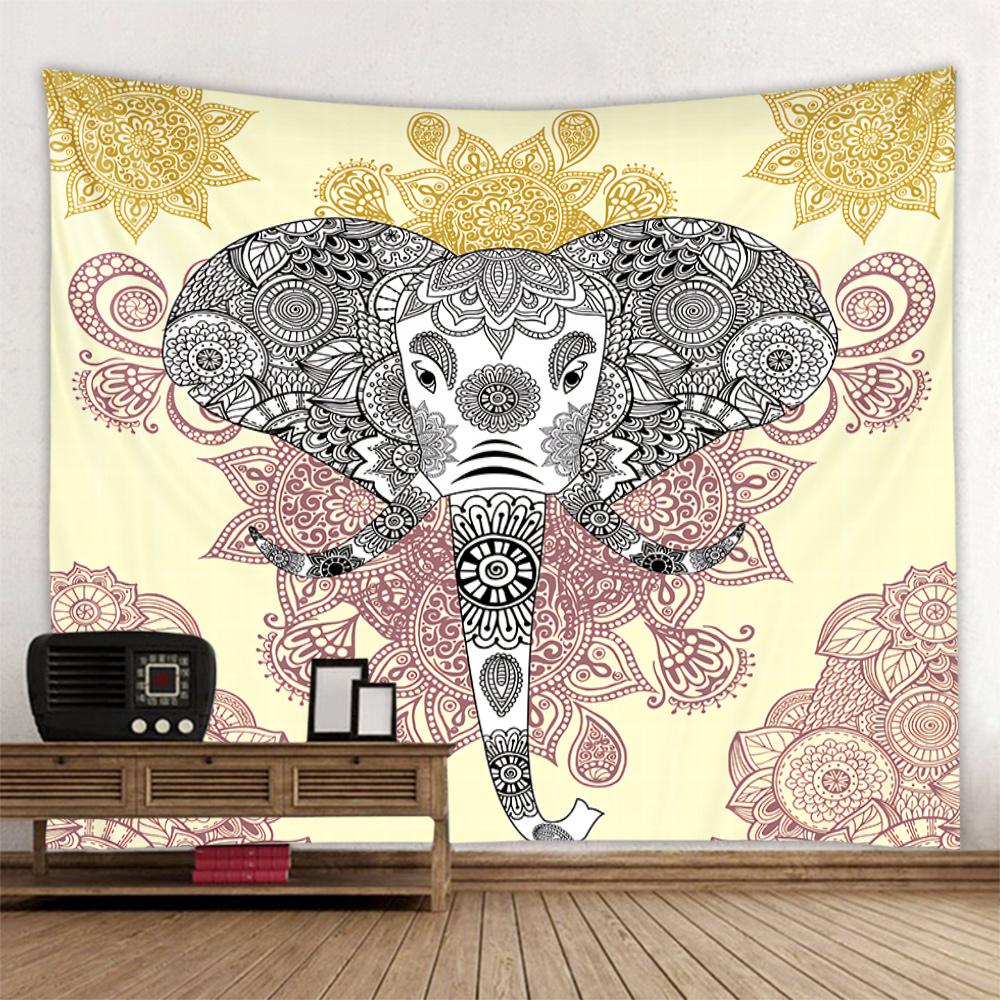 Retro patterned tapestry, fantasy elephant wall hanging aesthetics, room art decoration, Bohemian mandala home wall decoration