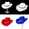 White Frayed Denim Hat With Us Flag Ribbon For Festive Events And Celebration Costumes