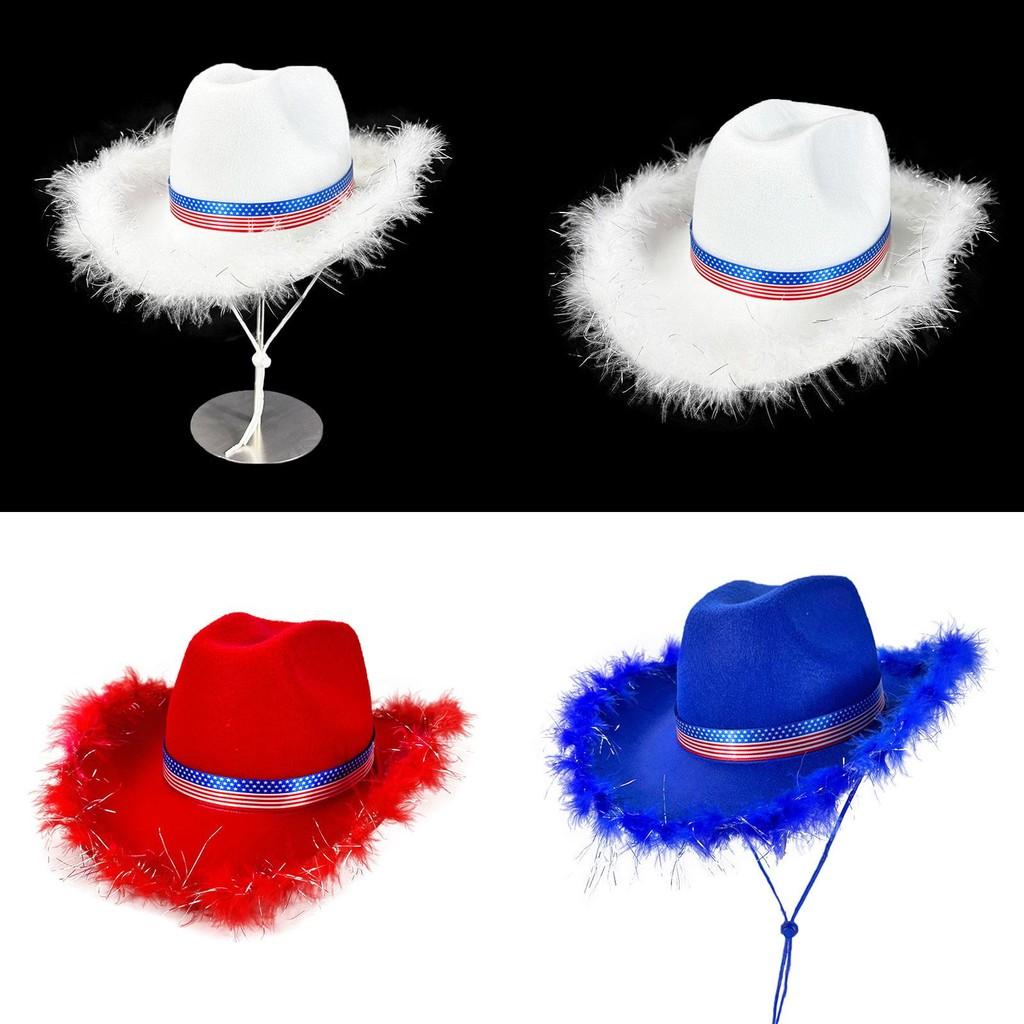 White Frayed Denim Hat With Us Flag Ribbon For Festive Events And Celebration Costumes