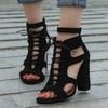 Open Toe Womens Lace Up Ankle Sandal Boots High Chunky Heel Roman Shoes
