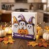Festive Dining Table Ornament Halloween Wooden Napkin Holder, Ghost Pumpkin Decorative Tabletop Tissue Dispenser, Rustic Kitchen Counter Storage Paper