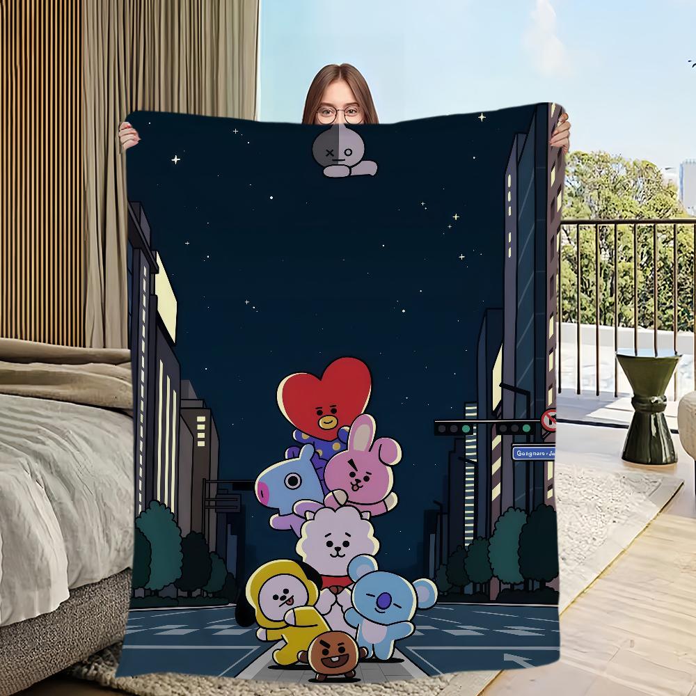 Cartoon Cute B-B-BT-21-ES Blanket Flannel warm comfort soft plush blanket For Picnic Beds Sofas Homes And Bedrooms